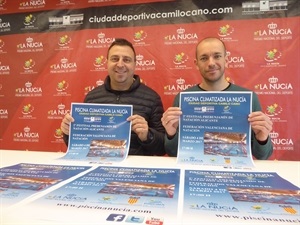 Sergio Villalba, concejal de Deportes y Nano Pelayo, coordinador Club Natación Piscina Climatizada de La Nucía presentaron el evento