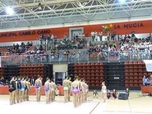 Las gimnastas en el momento previo a la entrega de medallas