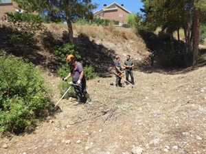 Bernabé Cano, alcalde de La Nucía, visitando las labores del Taller de Empleo en el barranco de la Urb. Puerta de Hierro