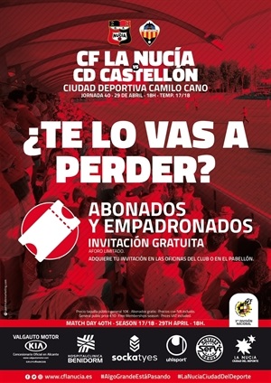 Cartel de la fiesta pre partido del CF La Nucía