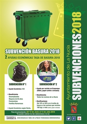 Mañana finaliza el plazo para presentar solicitudes de la Subvención de la Tasa de la Basura 2018