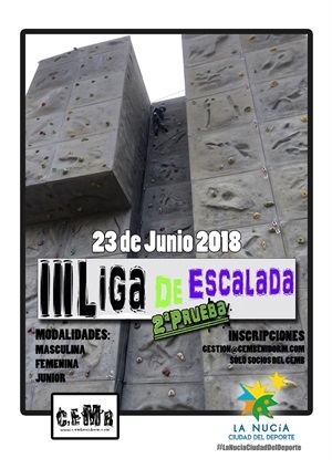 Cartel de la Segunda prueba de la III Liga CEMBA en el rocódromo de La Nucía