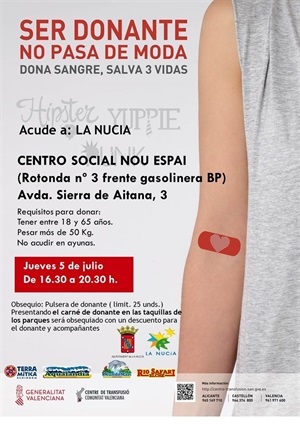 Cartel de la próxima captación de sangre, el jueves 5 de julio