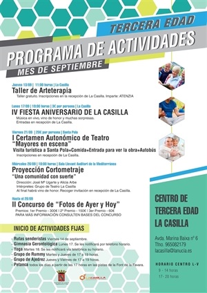 Cartel de programación septiembre 3ª Edad