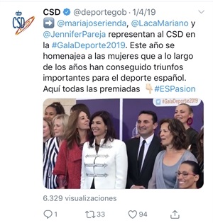 Otro de los perfiles de Twitter que hablaron sobre la Gala fue el del Consejo Superior de Deportes