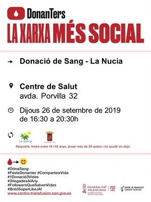 Cartel de la donación de Sangre de Septiembre en La Nucía