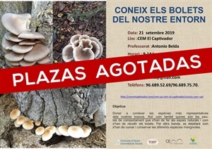 Cartel de plazas agotadas del curso “Coneix els Bolets del Nostre Entorn”