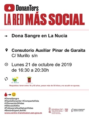 Cartel de la Donación de Sangre del mes de octubre en La Nucía