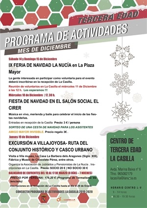 La concejalia de Tercera Edad de La Nucía ha programado nuevas actividades para este mes de diciembre