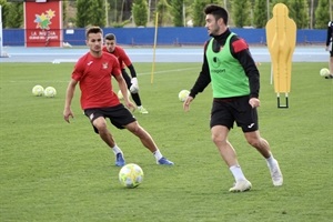 Javi Cabezas en la sesión matinal de entrenamiento