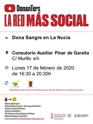 Cartel de la Donación de Sangre del mes de febrero de 2020