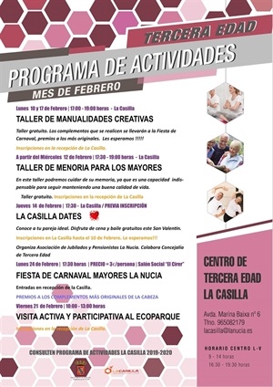 El programa de actividades para la tercera edad tiene una completa propuesta en este mes de febrero