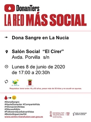 Cartel de la Donación de Sangre del mes de junio de 2020 en La Nucía