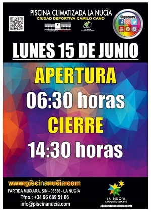 Horario especial próximo lunes 15 de junio con cierre a las 14,30 horas