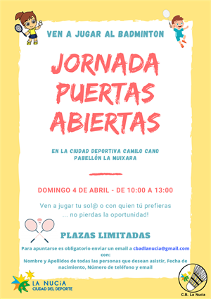 Cartel Jornada Puertas Abiertas de Bádminton