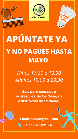 Cartel de las clases gratuitas de bádminton