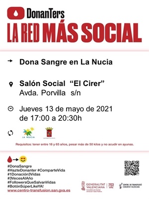 Cartel Donación de sangre del próximo jueves 13 de mayo