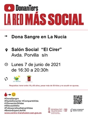 Cartel de la donación de sangre de esta tarde en La Nucía