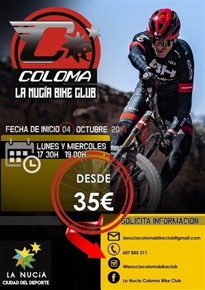 Cartel de la nueva escuela mtb  “La Nucía Coloma Bike Club”, Silvia Ferández, Dtora. Comunicación “La Nucía Coloma Bike Club”