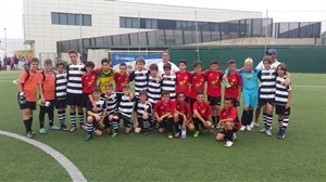 El alevín "A" de La Nucía CF  y el Jubelama de Castellón, antes de empezar la final